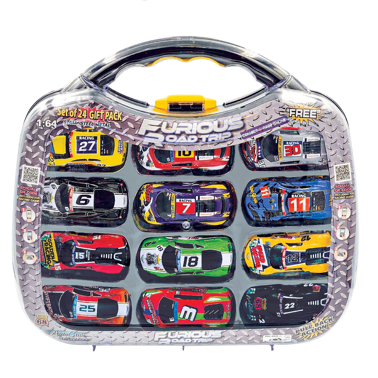 Collections Etc 24-Piece Die Cast Racing Cars with Case Set